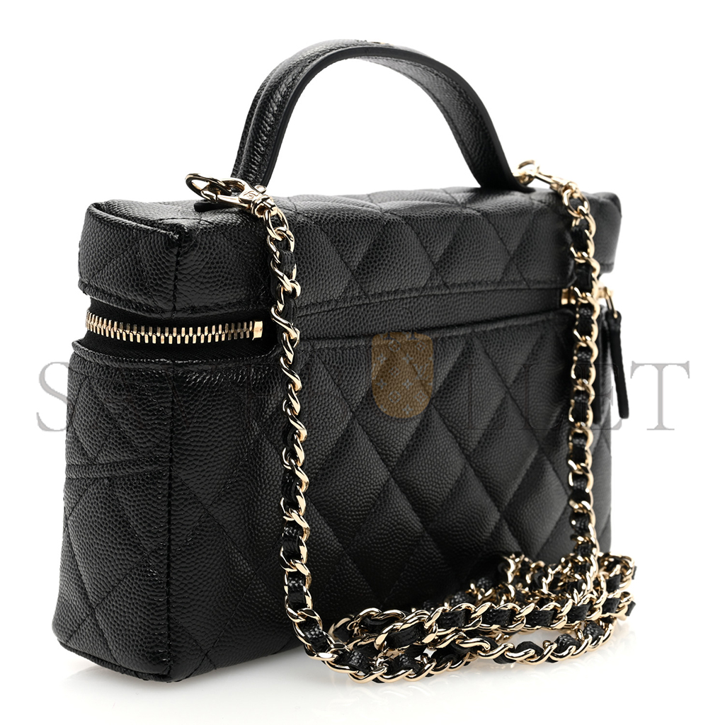 CHANEL MASTER CAVIAR QUILTED LONG CC VANITY CLUTCH WITH CHAIN BLACK (19.5*17*5cm)
